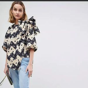 ASOS WHITE Zig-Zag Top With Bow